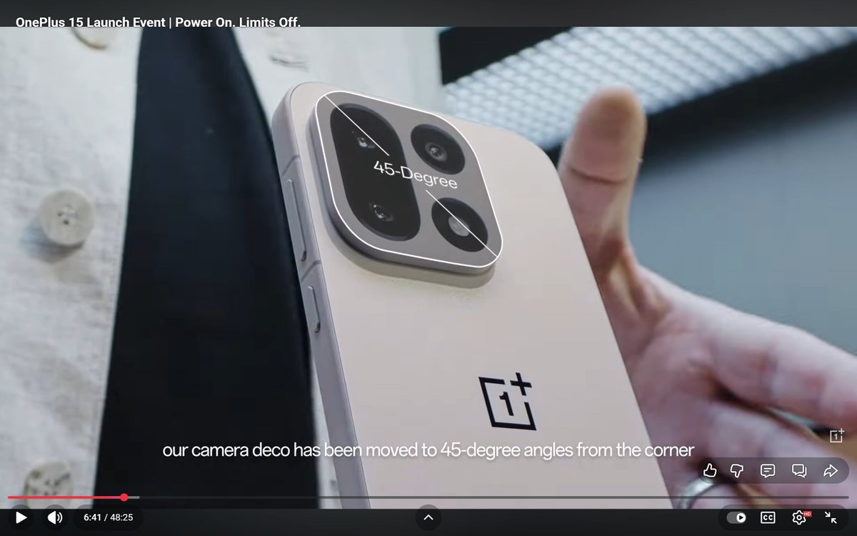 naman_sapraa's tweet photo. The 3 Key changes of OnePlus 15 back design are :
1)  A new design with new edge cut CORNERS created using GOLDEN RATIO creating CONSISTENCY. 
2 The CAMERA DECO/MODULE moved 45 degrees from the CORNERS.
3) And Last is the ONEPLUS LOGO in CENTER.
#OnePlus15 #OnePlusIndia
#OnePlus https://t.co/Gh0EHXjgYz