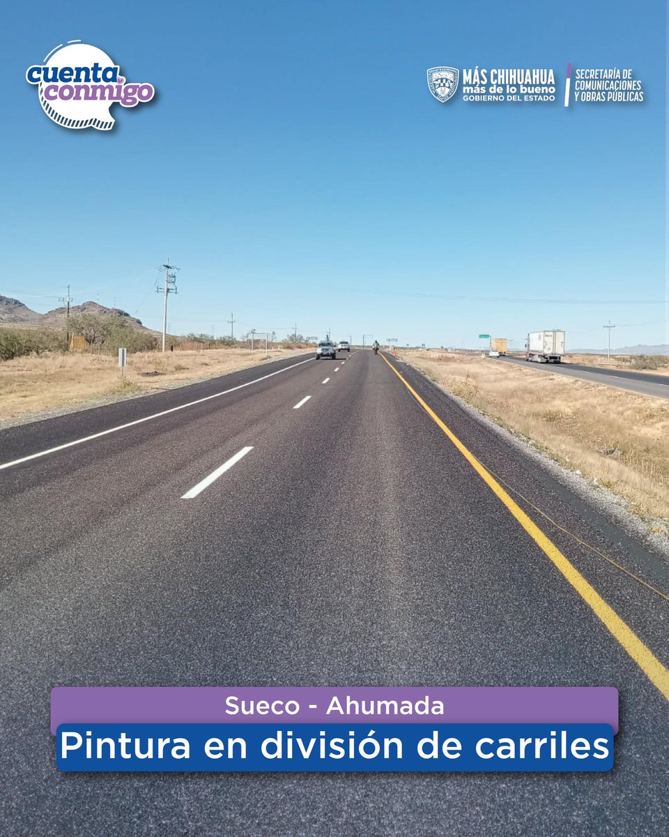 Scop_Chihuahua's tweet image. Desde la #SCOP seguimos trabajando por entornos más limpios y seguros

En el tramo Sueco-Ahumada realizamos labores de deshierbe con maquinaria y pintura en pavimento, mejorando la imagen carretera y la seguridad vial para todas y todos🚧
#MasChihuahuaMasDeLoBueno #CuentaConmigo