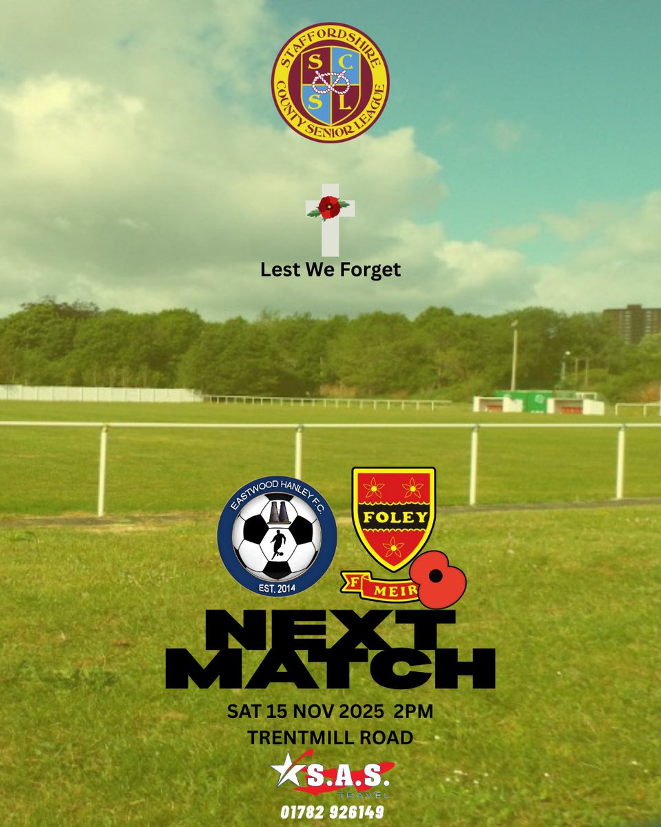 foley_fc's tweet image. 📣 SCSL NEXT MATCH 

Our Staffordshire County Senior League team are on the road this Saturday for the short trip to face Eastwood Hanley.

🆚 Eastwood Hanley 
📍 Trentmill Road
🕑 Kick-off: 2PM
📅 Saturday 15th November 2025

The lads will be looking to respond and put in a…