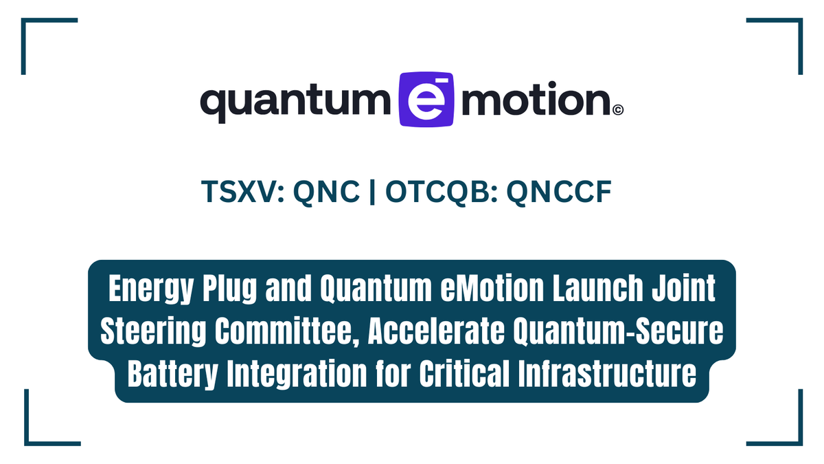 Energy Plug and Quantum eMotion Launch Joint Steering Committee, Accelerate Quantum-Secure Battery Integration for Critical Infrastructure bit.ly/47SFoBJ 

#QuantumCybersecurity #Cybersecurity #EnergyStorage #QuantumeMotion <a href="/QEM_Corp/">Quantum eMotion</a> $QNC.V $QNCCF