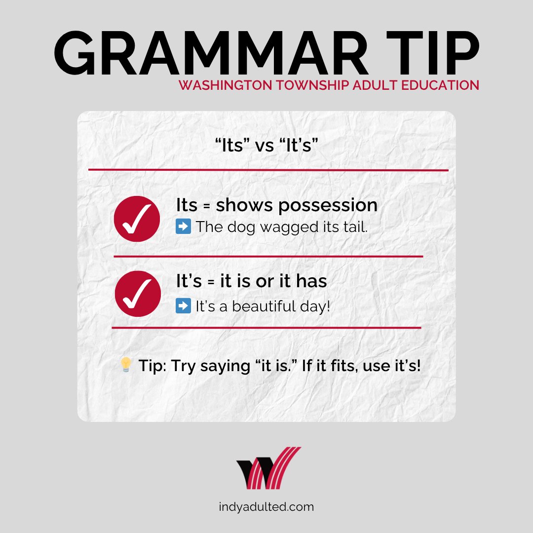 indyadulted's tweet image. #indyadulted #GrammarTip #EnglishLearning #AdultEducation #ELL #LearnEnglish