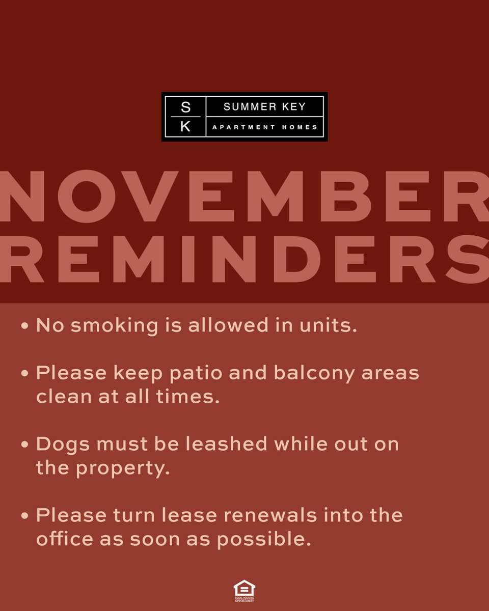 SummerKeyofAL's tweet image. These small acts ensure everyone can enjoy the beauty of autumn and apartment living at Summer Key! 🍂😊 Don’t forget to keep those patios neat and pups leashed as you embrace the season.