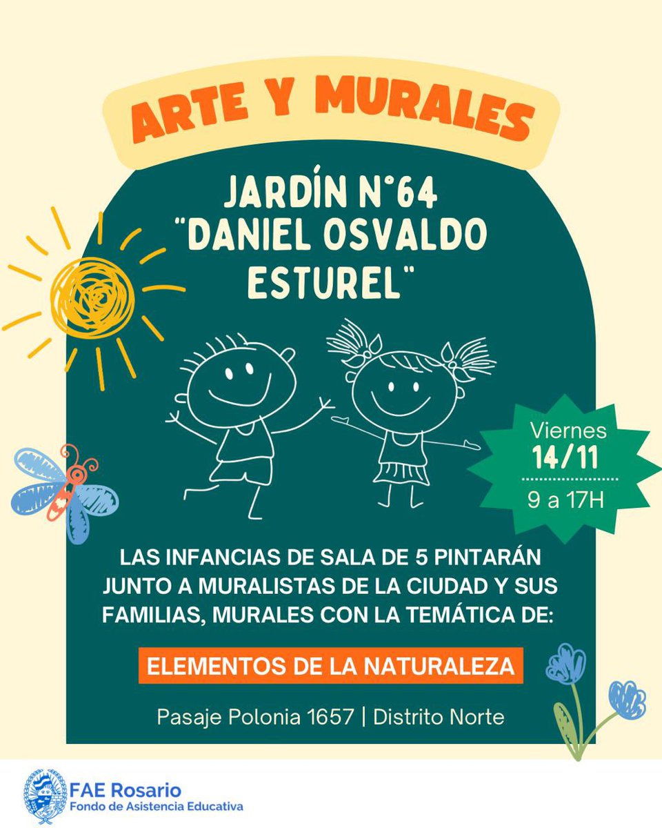 🎨 “Arte y Murales” en el Jardín Nº64 "Daniel Osvaldo Esturel” #DistritoNorte 

Mural junto a las infancias de sala de 5 años acompañados por la comunidad educativa con la tematica de "Elementos de la naturaleza”🌳💨💧🔥