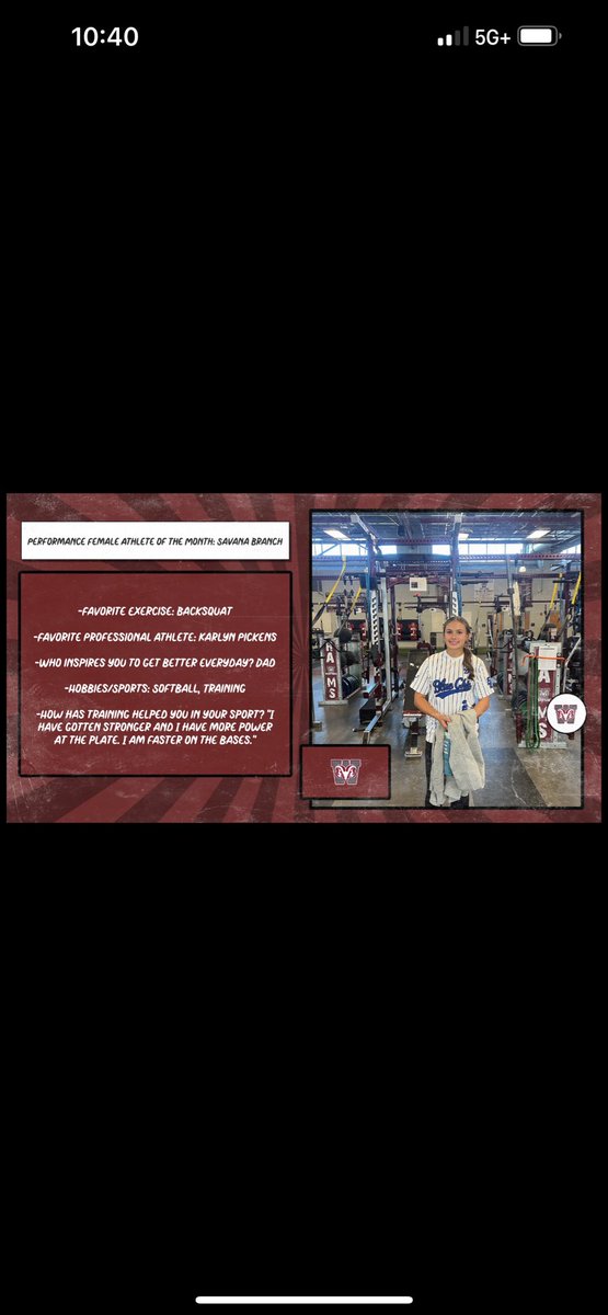 RAM_performance's tweet image. Congrats to Savana Branch on winning Female Performance Athlete of the month for October! @WHSAthleticsSC
