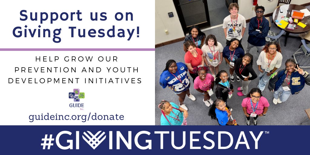 guidegti's tweet image. Today is #GivingTuesday! Please consider making a tax-deductible donation to support our prevention and youth development initiatives at guideinc.org/donate.