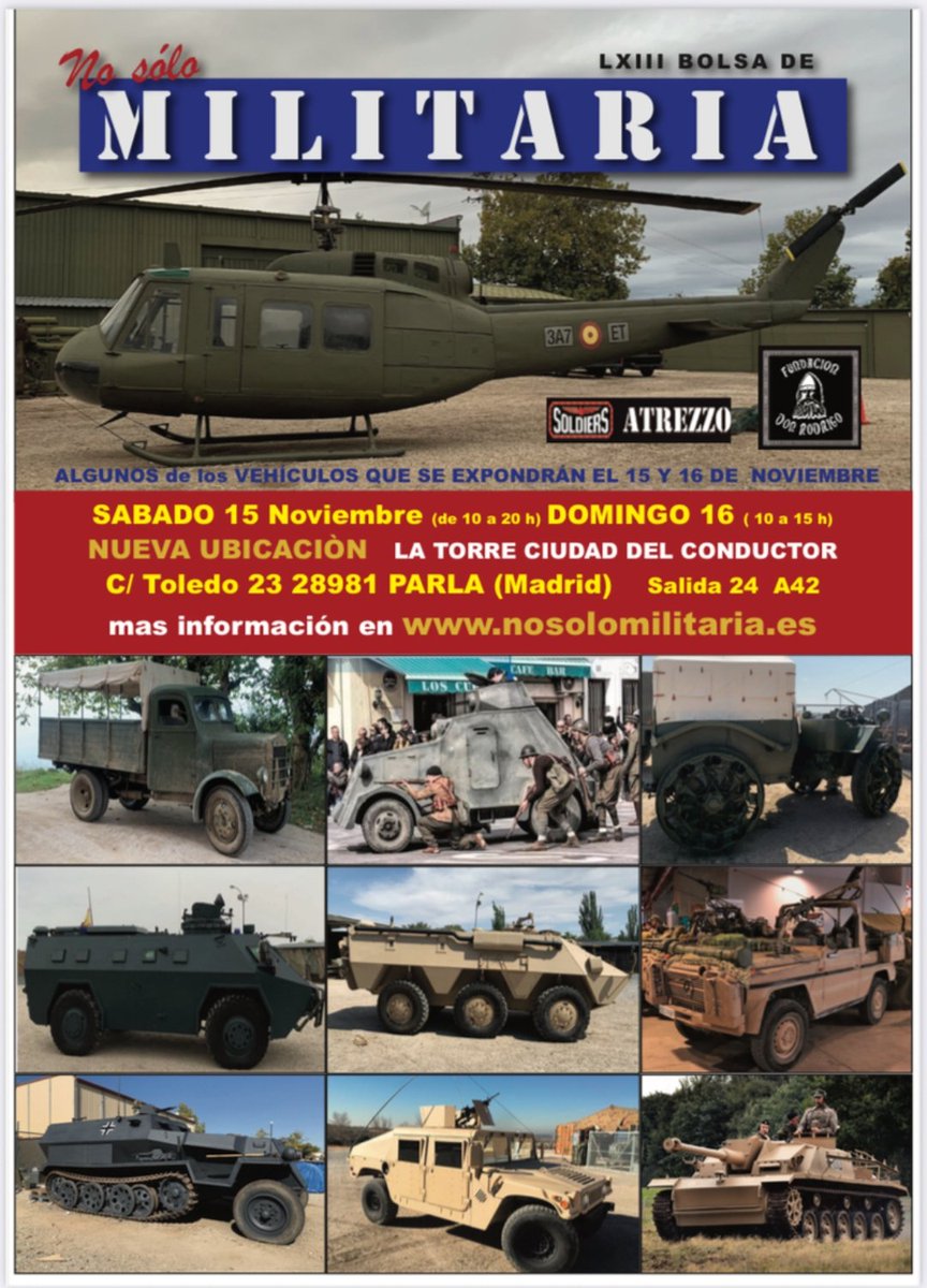 Este sábado 15 voy a estar en la feria de 🔶No Solo Militaria🔶 en Parla, Madrid.

Voy a ir a revisar material, uniformes, chatarra histórica interesante y todo lo que pueda curiosear sin que me sableen.

Si alguno de la comunidad se pasa por allí, avisad!

Nos vemos amigos!