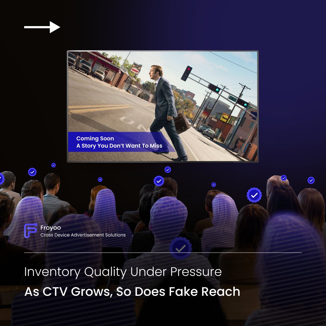 FroyooAdTech's tweet image. Not every impression is real. 👁️

As CTV and mobile formats expand, fake reach grows with them.

The real competition today is not for more impressions.
It&apos;s for verified ones. ✅

Have you ever checked how much of your traffic is actually verified?
Share with us below. 👇