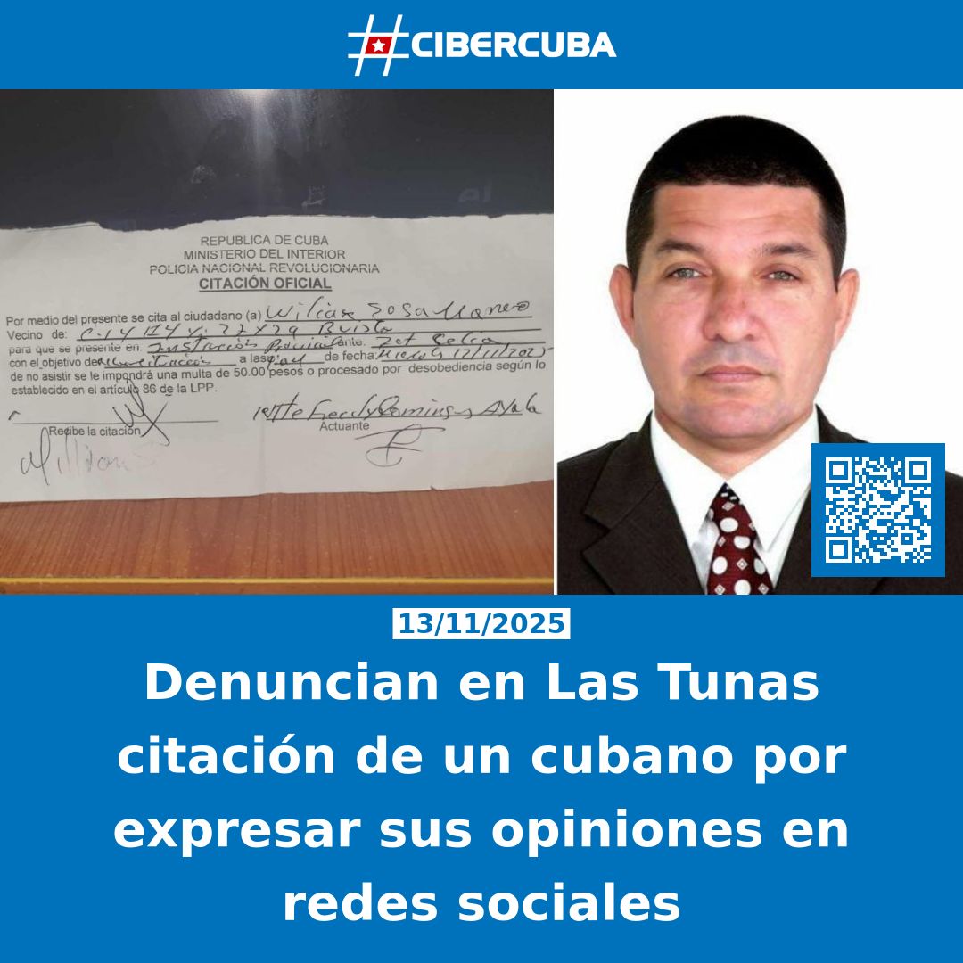 Denuncian en Las Tunas citación de un cubano por expresar sus opiniones en redes sociales

Leer más: shrlnk.org/noticias/2025-…