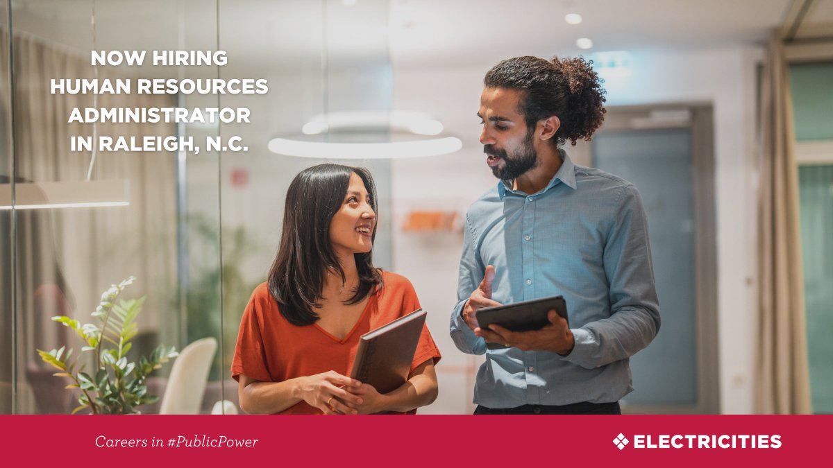 ElectriCitiesNC's tweet image. Our #RaleighNC office is #NowHiring for a #HumanResources Administrator. 👋
Our ideal candidate understands foundational human resources practices, employment regulations, and compliance requirements.
If that&apos;s you, we’d love to hear from you!
#ApplyNow: bit.ly/3Lc1iZ8