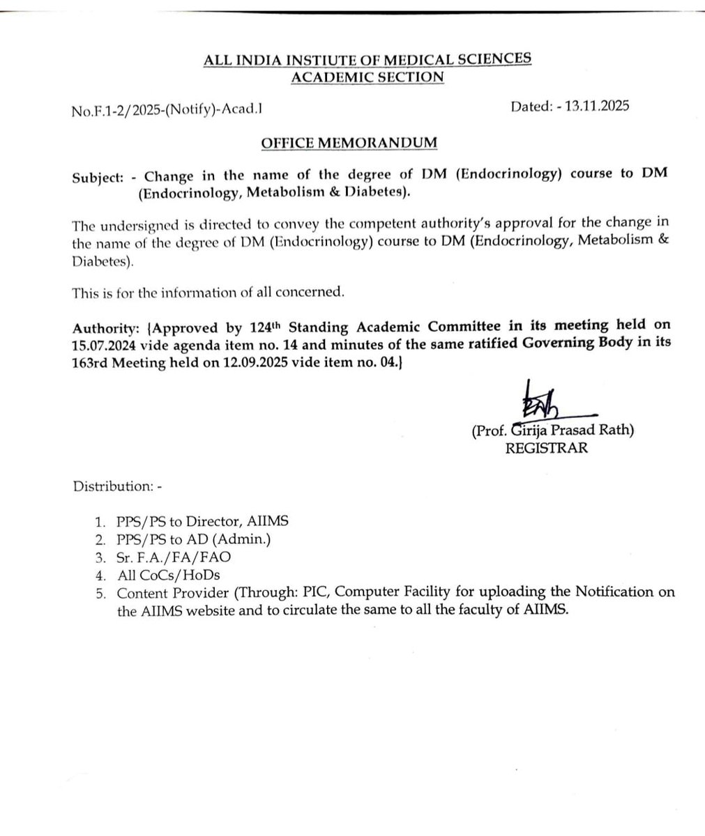 deepduttaendo's tweet image. DM Endocrinology in India is now DM (Endocrinology Metabolism &amp;amp; Diabetes) 
It is the highest qualification in India in the field of metabolic disorders, usually possible after not less than 12 years of rigorous medical school training. Practically, it usually ends up taking 13-15…