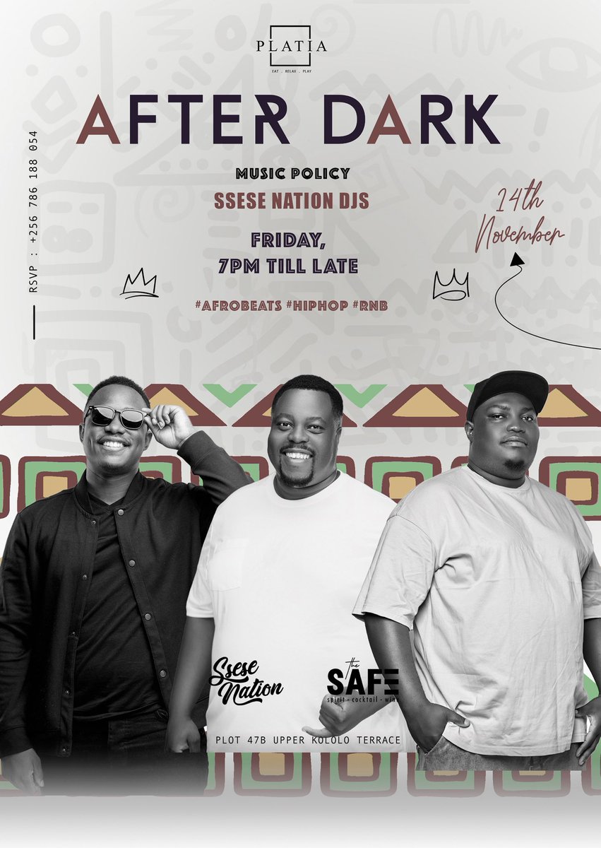 This time tomorrow, we shall be kicking off the weekend at Platia with <a href="/DJ_Ssese/">Uncle DJ</a>, <a href="/Dj_marco25/">_MARCO_</a> and <a href="/selectadee256/">selectadee256</a> for #AfterDark Fridays 🔥. Fall in for a good time!