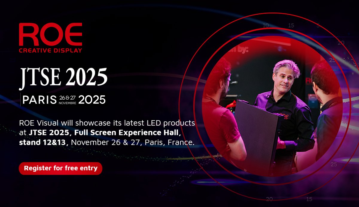 ROE_Visual's tweet image. ROE Visual is returning to the JTSE show in Paris! 🇫🇷

Join us on November 26–27 at the Big Screen Pavilion, Stand 12 &amp;amp; 13, and experience the creative versatility of our Topaz and Vanish LED series in an immersive setup.

#JTSE #ROEVisual #LEDDisplay #AVTechnology