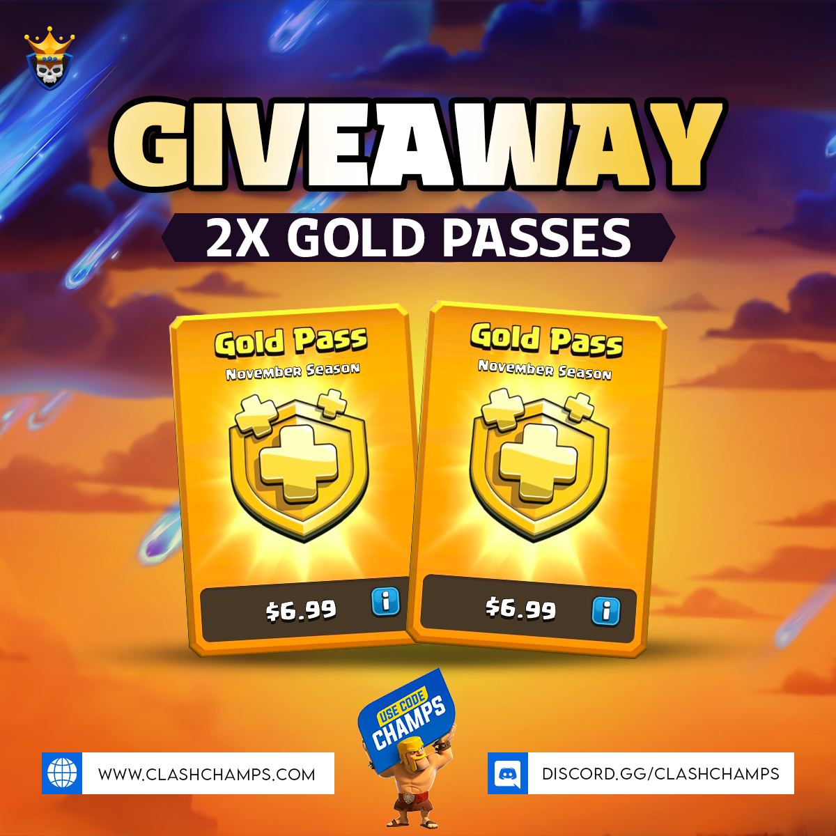 🎁 Found 2 x Gold Passes lying around… Who wants one? 👀

To Enter:
Post a screenshot using:
🚀 Code CHAMPS 👉 supr.cl/CodeClashChamps
👉 Follow <a href="/ClashChamps/">Clash Champs</a>

🔥  BONUS - screenshot using:
💀  App 👉 link.clashchamps.com

⏰ Ends when TH18 drops
