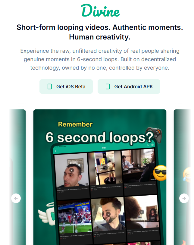 GeekVibesNation's tweet photo. A Vine reboot called diVine has launched in BETA

• Funded by Jack Dorsey
• Features 100K+ archived Vine videos
• Users can upload 6-second clips
• No AI-generated content allowed

(https://t.co/qdetPlPxye) https://t.co/JVw3J8bYEk
