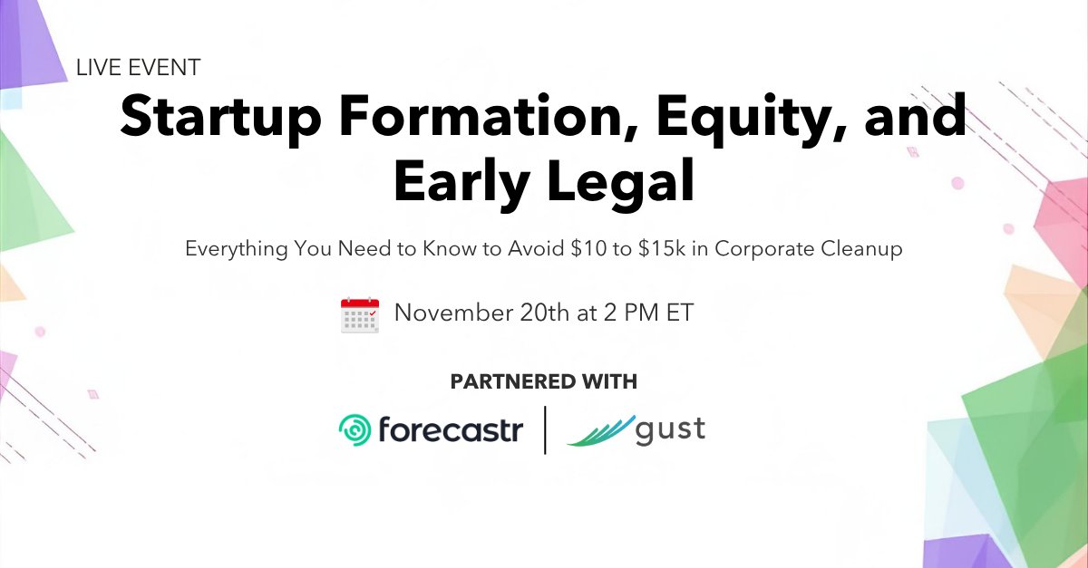 forecastr's tweet image. Founders, don’t let early legal mistakes cost your future.

Your startup deserves a clean start - join us on November 20th at 2:00 PM ET. Save your seat now

🖊️ Register here: hubs.li/Q03SLbLz0

#FounderEquity #StartupBasics #FoundersJourney