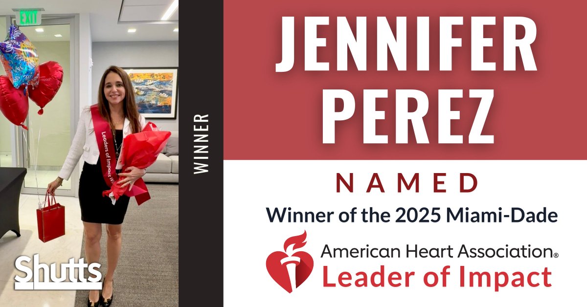 #Shutts &amp; Bowen LLP is proud to announce that #Miami partner Jennifer Perez was recently named the winner of this year’s #MiamiDade Leader of Impact by the American Heart Association (#AHA).

shutts.com/news-Jennifer-…