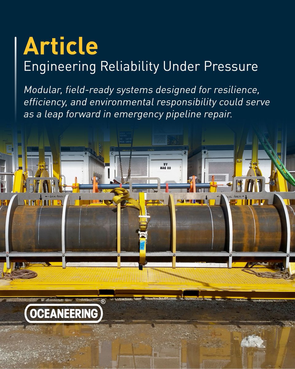 Oceaneering's tweet image. Modular, field-ready systems = faster, greener pipeline repair.

Oceaneering shares insights in World Pipelines: issuu.com/palladianpubli… 

#PipelineIntegrity #EnergyInnovation #Oceaneering