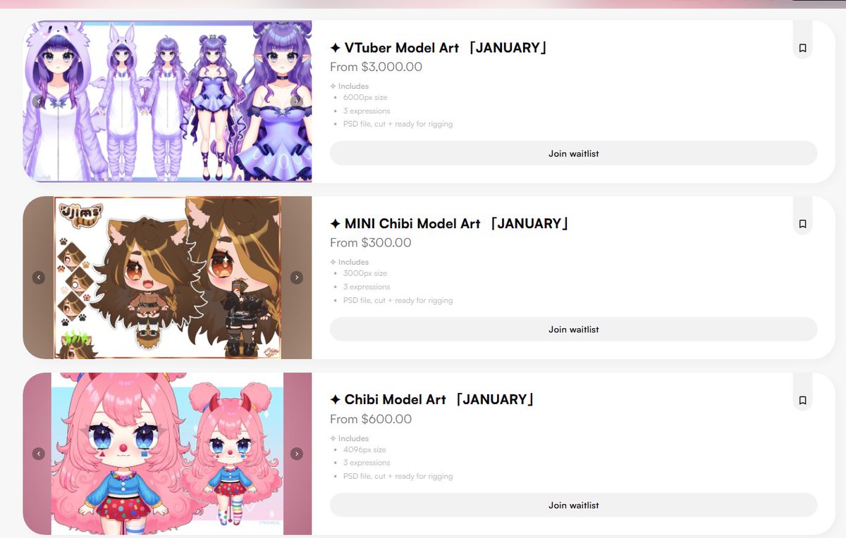 ˚₊✦ i am almost done with a chibi model i have in queue so I'm opening my waitlist for vtuber models on VGen!!

i hope to spawn more vtubers next year....