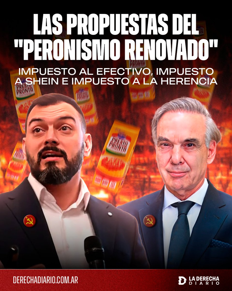 🚨🇦🇷 | Tras las elecciones, el "peronismo renovado" reveló las propuestas que escondían:

- Impuesto al efectivo y a los trabajadores informales
- Impuesto a plataformas digitales como Shein y Temu
- Impuesto a la herencia, que proviene del tercer punto del Manifiesto Comunista