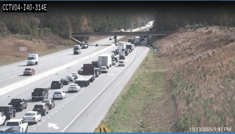 🚨 I-40 East near Cleveland Rd (MM 312, Johnston Co.)
Crash alert — left lane closed about 3 miles past Exit 312. Expect heavy delays. Drive carefully and watch for responders on scene.

For more bit.ly/48iKkjN