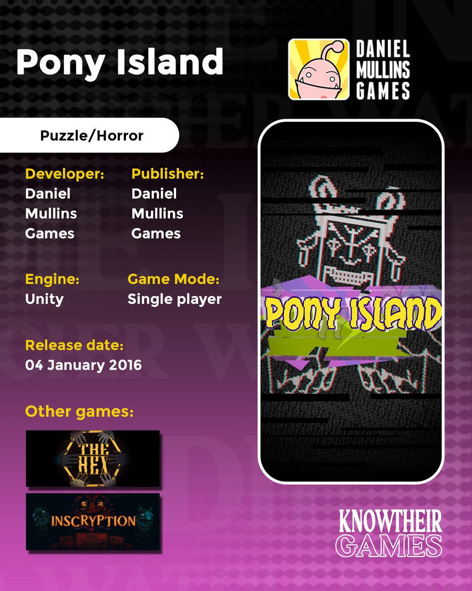 There are many creative people in the world of game development, but what Daniel Mullins Games does is on another, almost incomprehensible level. Maybe we're more familiar with it now, but back then, Pony Island could really make you question your own computer, haha

#indiegame