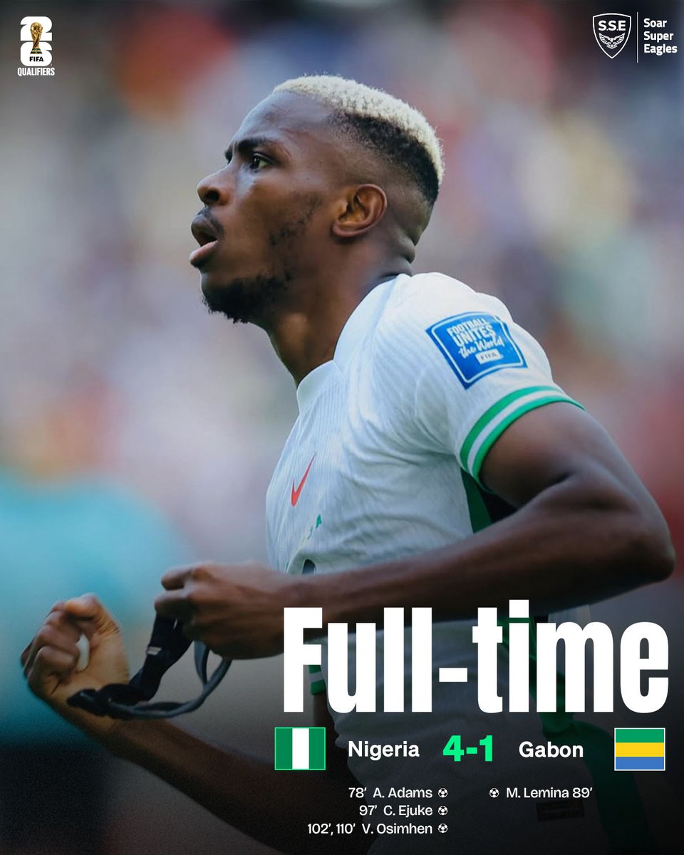 A well deserved big win for the Super Eagles 🦅

Hard fought, dramatic, but a deserved win.

On to the next round.

#NGAGAB #WCQ