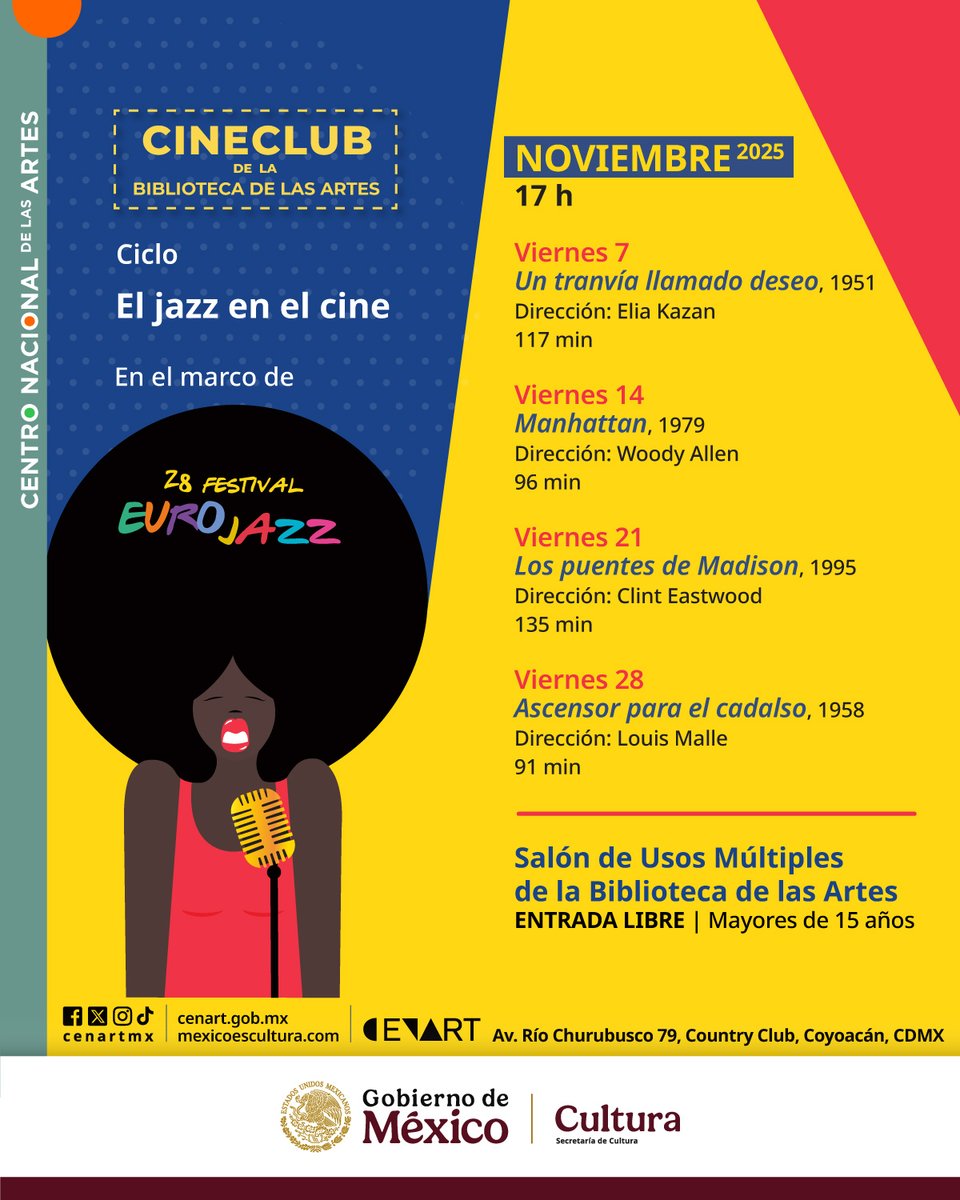 🟡Cine club de la Biblioteca de las Artes
Ciclo: El Jazz en el cine 📽️🎷