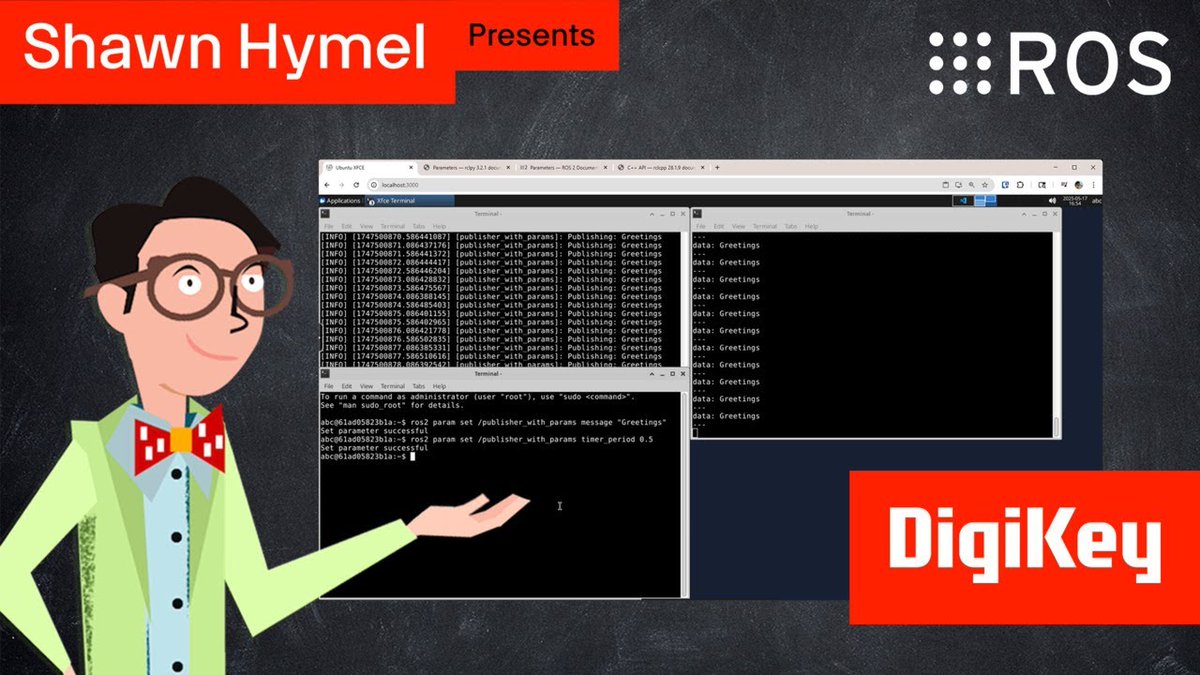 ShawnHymel's tweet image. Time for another #ROS video! In the 8th episode, I cover parameters and how to use them in nodes. Check it out!
👇👇👇
Link in replies

#robotics #programming @OpenRoboticsOrg