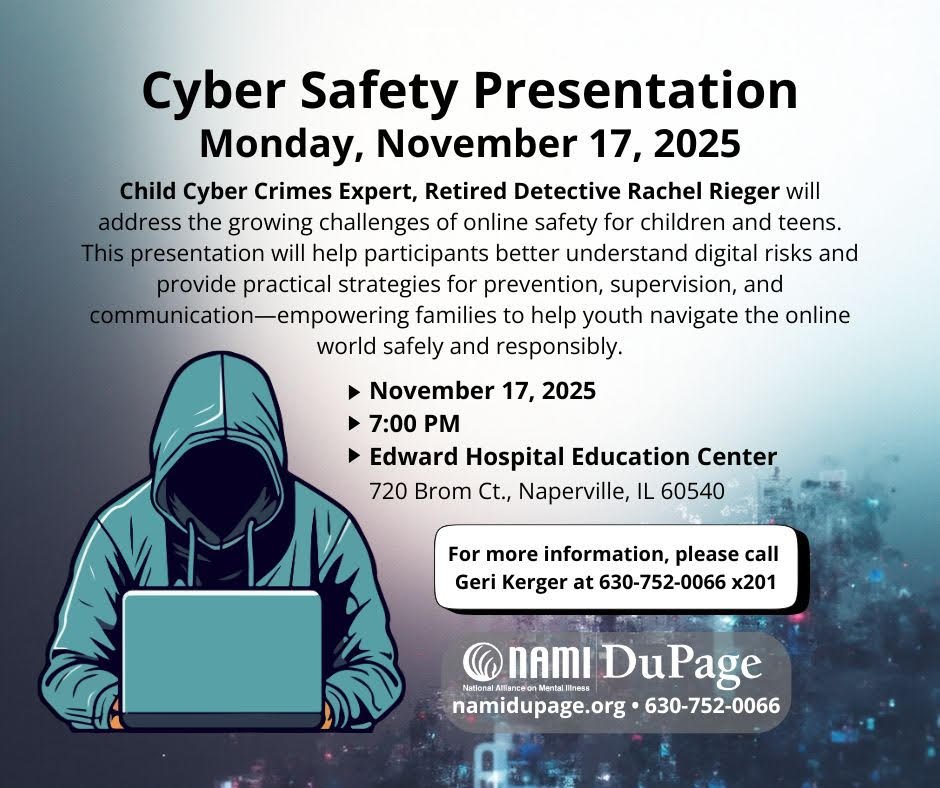 Cyber Safety Presentation: Protecting Kids and Teens 
Featuring Child Cyber Crimes Expert and Retired Detective Rachel Rieger
📷 Free to attend
 📷 RSVP and share this event 
docs.google.com/forms/d/e/1FAI…

 #CyberSafety #OnlineSafety #ParentEducation #NAMIduPage #CommunityEvent