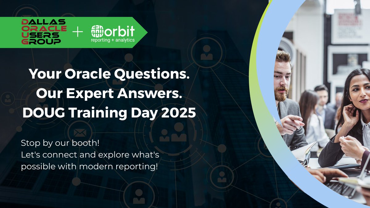 OrbitAnalytics's tweet image. #OrbitAnalytics team is excited to meet YOU at #DOUGTrainingDay2025!
Whether you&apos;re exploring Oracle Fusion Cloud reporting, EBS solutions, or data pipelines, we&apos;re here to answer your questions and share expertise.
See you at The Grapevine Convention Center! Come say hello!