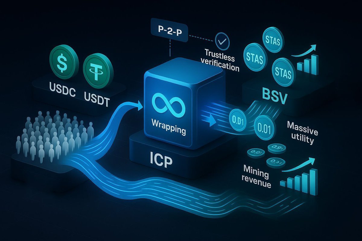 dxsapparm's tweet image. Here&apos;s the fast track to bring immense utility by scaling crypto on BSV rails: wrap $USDC / $USDT into a @STAStoken using an $ICP container. This creates a fully peer-to-peer, trustless bridge for tens of millions of stablecoin users to transact on BSV for fractions of a cent.…