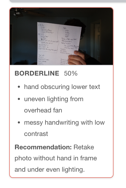 Written free-response is obviously the best way to judge mastery of a subject

"Why has no one done this before?"

Well, we're discovering why 😂

But each challenge has a solution.  Here's how we catch unreadable answers early, before hitting the student with a failing grade