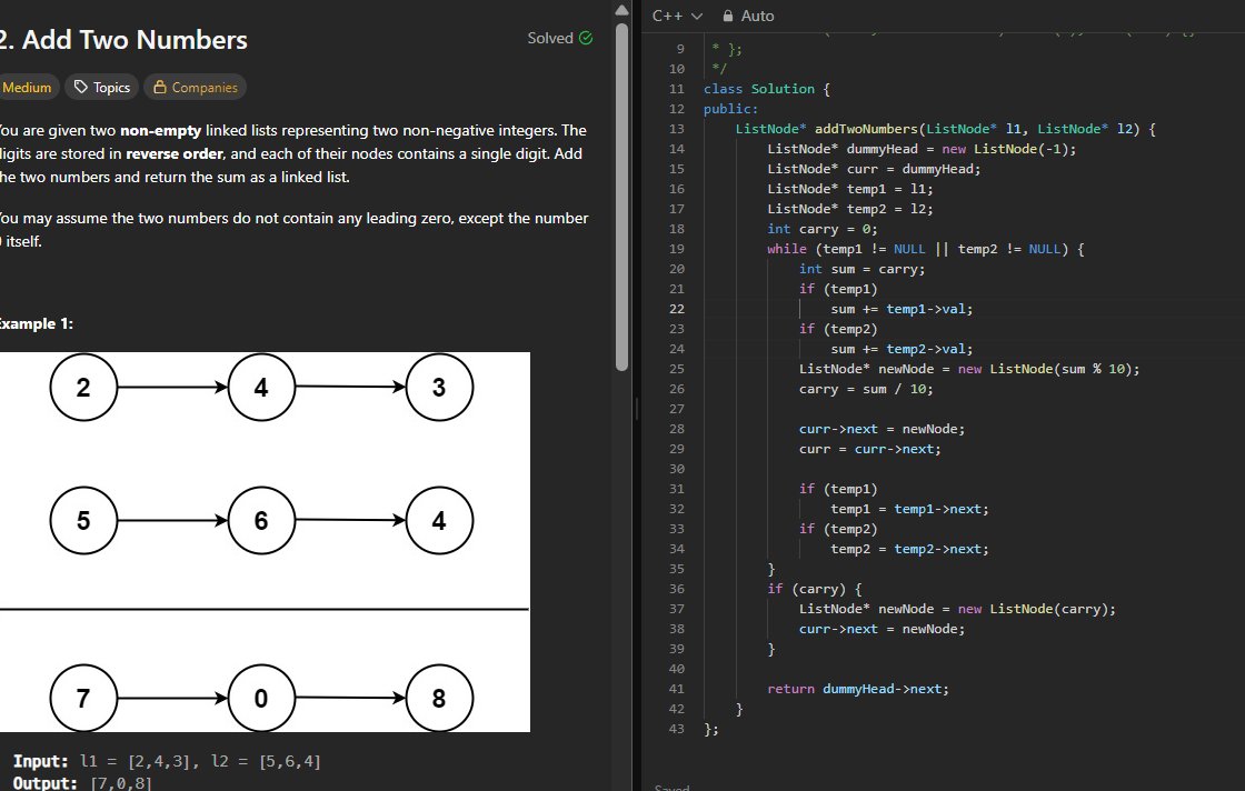 codewithpiyus's tweet image. 60DaysOfCode-Day 12

Linked List Problems:
💠Sort a Linked List of 0’s,1’s, and 2’s by changing links✅
💠Find the Intersection Point of Y Linked List✅
💠Add 1 to a Number Represented by Linked List✅
💠Add 2 Numbers in a Linked List✅

#DSAinCPP #TUF #TUFWinterArc #60DaysOfCode