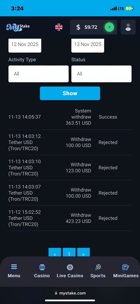Edoskee19's tweet photo. The below attachment shows clearly my declined withdrawal request.
My bal was $423 and I was only allowed to withdraw  $59,and the bal has been withheld by them.
@Mrbankstips @mrbayoa1 @Cashoutkingbet @jujupunter @spiriitual @sportingking365 
Plz help me tag @Mystake_Casino https://t.co/vPt0zbHKea