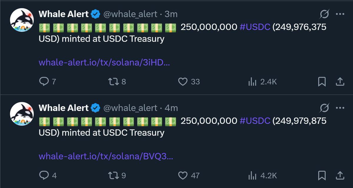 DefiWimar's tweet image. 🚨 JUST IN

$500,000,000 USDC WAS JUST MINTED!

GIGA BULLISH FOR CRYPTO!