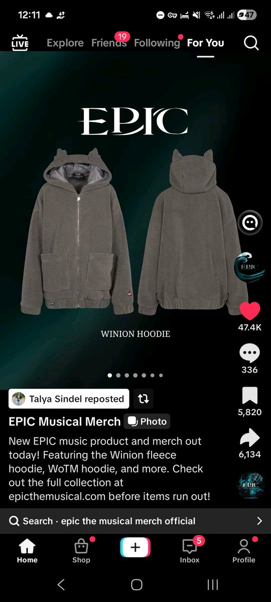 AHHHHHH 
Epic the musical merch has been out and I JUST FOUND OUT AND I DON'T HAVE MONEY TO BUY THIS LIKE WTF JORGE WTF 

Also look at this hoodie :3
Btw this hoodie is almost 9k in php peso so like I WILL NEVER GET THIS HOODIE 😭