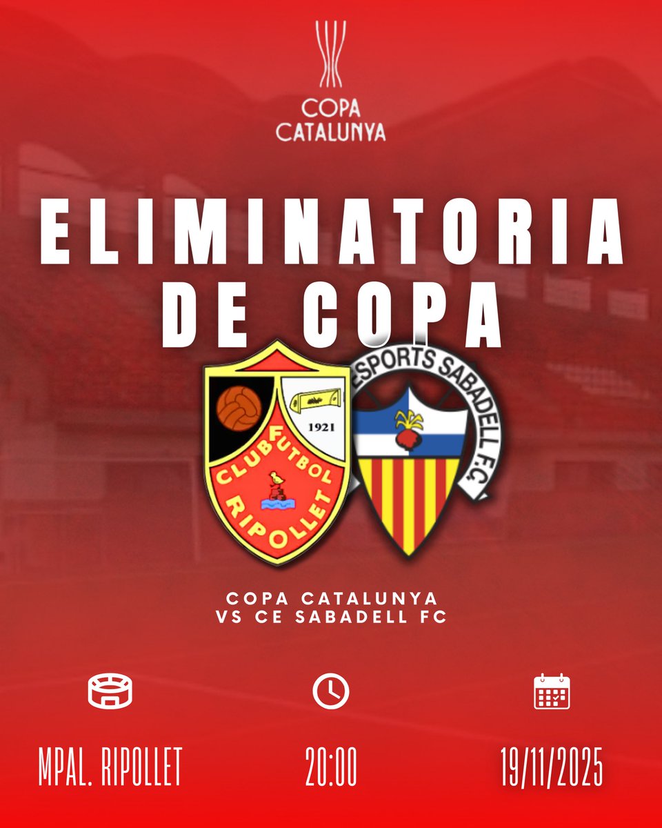 𝗥𝗲𝘀𝗲𝗿𝘃𝗮𝗿 𝗲𝘀𝘁𝗮 𝗰𝗶𝘁𝗮 𝗾𝘂𝗲 𝘆𝗮 𝗲𝘀 𝗵𝗶𝘀𝘁𝗼𝗿𝗶𝗮 𝗱𝗲𝗹 𝗰𝗹𝘂𝗯

📰 Es la primera vez en la historia des de la fundación del club, que el primer equipo se planta en 6ª Ronda de la #CopaCatalunya

#VamosRipo vamos a por ellos‼️