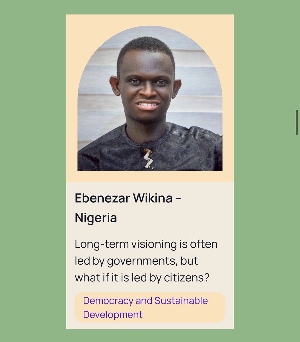 EbenezarWikina's tweet photo. My #NGFP project seeks to propose an alternative model to long-term visioning by putting citizens (especially youth) at the center of foresight
Hopefully it is the spark of something new in democracy - fingers crossed
#NGFPFellows #NextGenForesight #Rivers2050Vision https://t.co/6WOcPmwSij