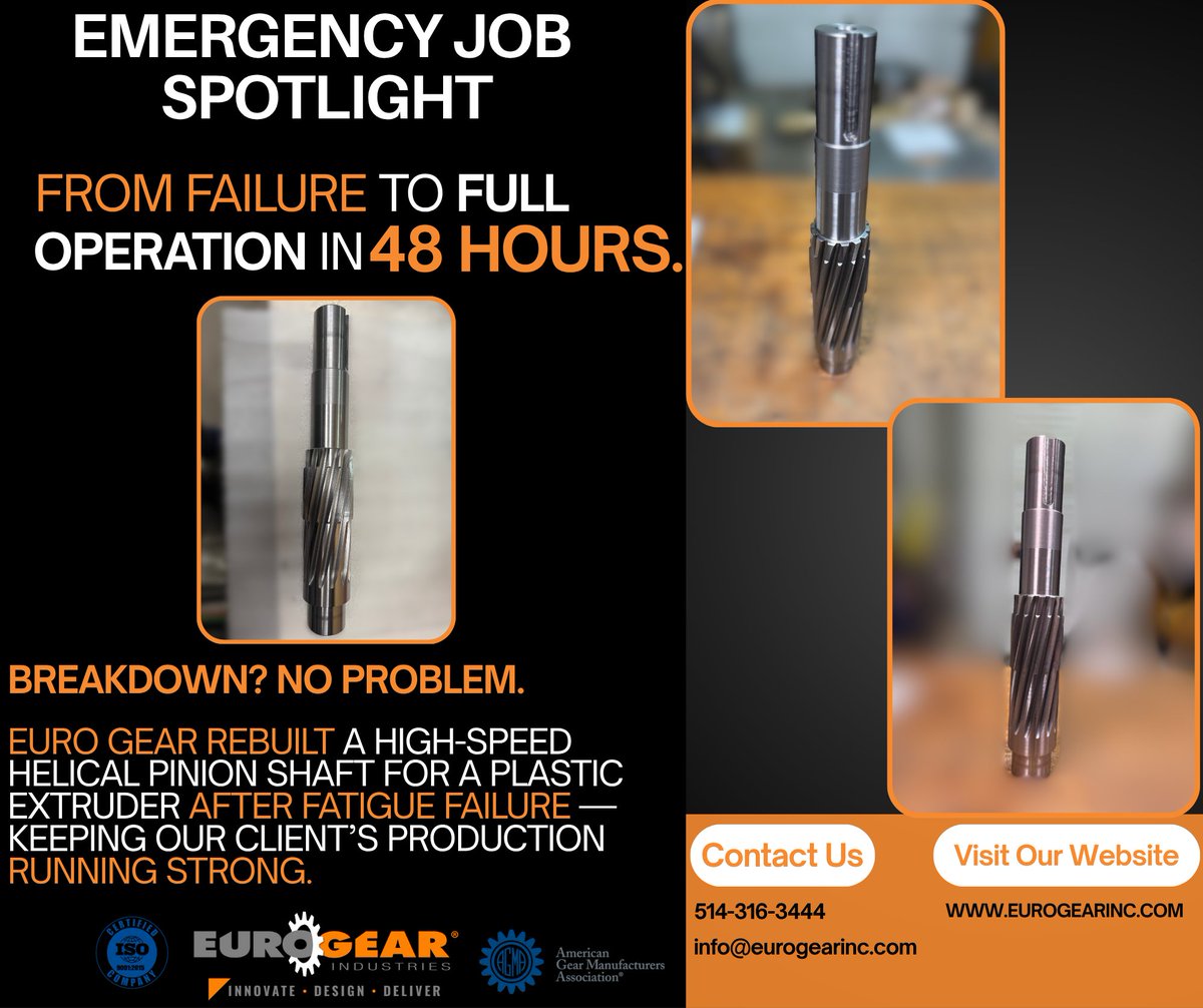 The call came in: their extruder gearbox was down, production was halted.

Within 48 hours, our engineers had reverse-engineered and delivered a new helical pinion — all from a worn-down sample and built for high-speed performance.

💪 When reliability matters most, Euro Gear