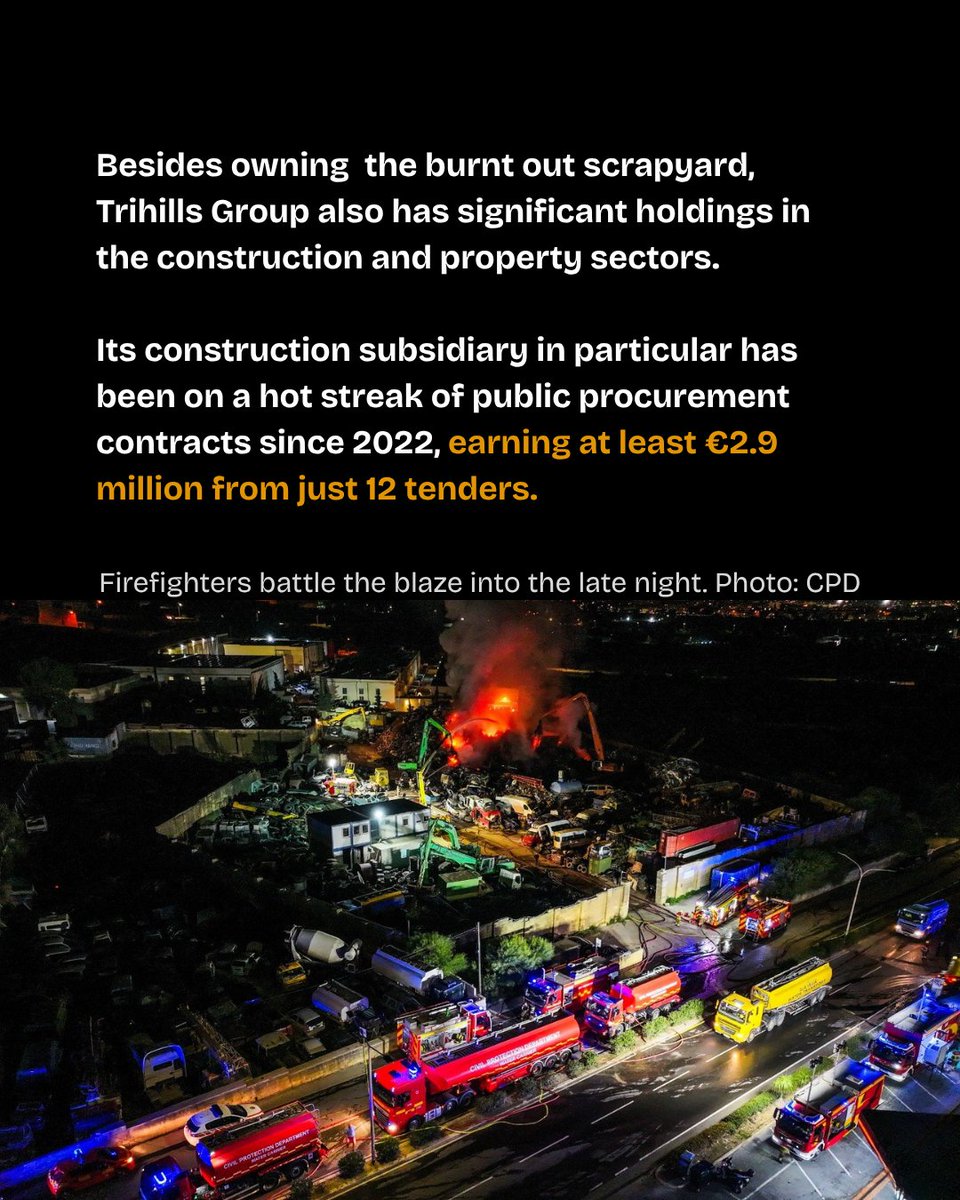 TheShiftNews's tweet photo. The Għaxaq scrapyard that went up in flames on Wednesday sits on a site long plagued by sanctioned illegalities.

Trihills Group, the owners of the site, were awarded at least €2.9 million in public contracts since 2022.

FULL STORY: https://t.co/m3zEZbcdeU https://t.co/7sw49qOUZA
