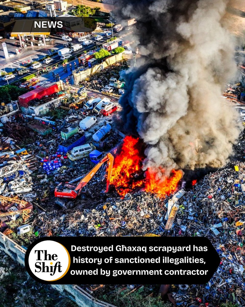 TheShiftNews's tweet photo. The Għaxaq scrapyard that went up in flames on Wednesday sits on a site long plagued by sanctioned illegalities.

Trihills Group, the owners of the site, were awarded at least €2.9 million in public contracts since 2022.

FULL STORY: https://t.co/m3zEZbcdeU https://t.co/7sw49qOUZA