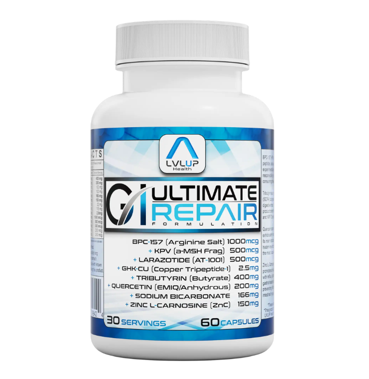 2) Ultimate GI Repair (Zinc Carnosine / BPC-157)

Bioactive peptides and precision nutrients help maintain gut lining integrity, digestive function, and barrier resilience."

Reinforces the gut barrier, supports tissue renewal, modulates the immune environment.

S-tier