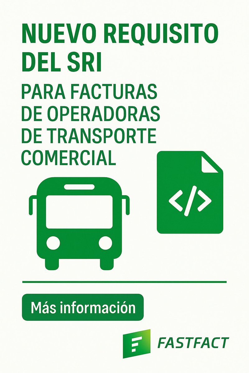 FastFact_Ec's tweet photo. 📢 Transportistas, atención:
Desde noviembre de 2025 será obligatorio incluir nuevos códigos en la factura electrónica para servicios de transporte comercial.
🔗 Más info en el enlace. https://t.co/I3jljqT9fg https://t.co/oUGZNDgcIp