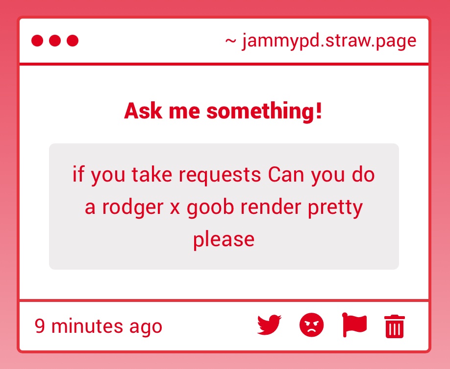 Jaimiplayz's tweet image. Hehehe sureee.. I do any ships!
(except moonflower, shellvision, any ships with toodles and gourdy and pebble, sibling ships..)