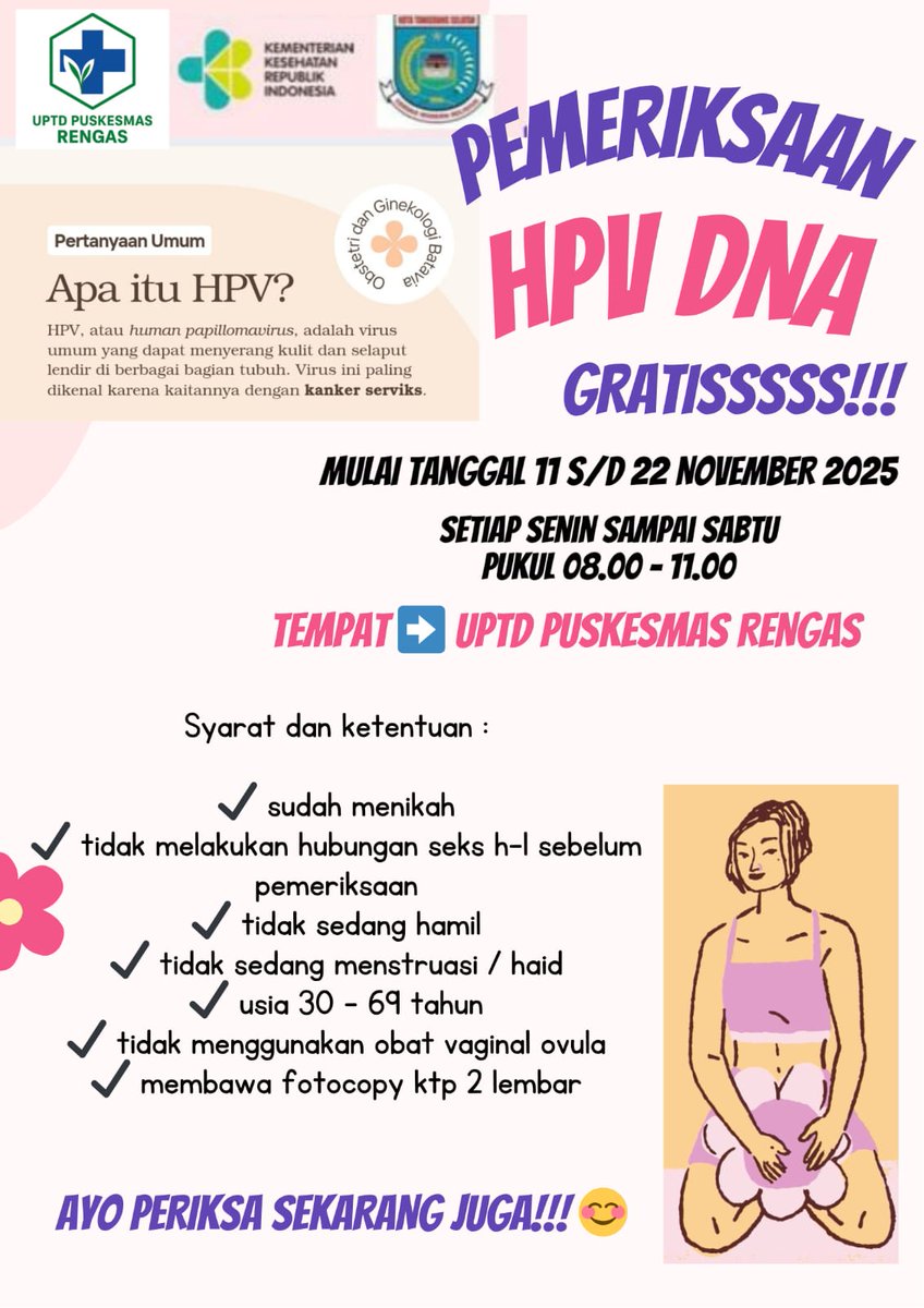 PEMERIKSAAN HPV DNA GRATIS!
Ladies, book your spot now.

Untuk pengambilan sample di klinik, silakan DM.