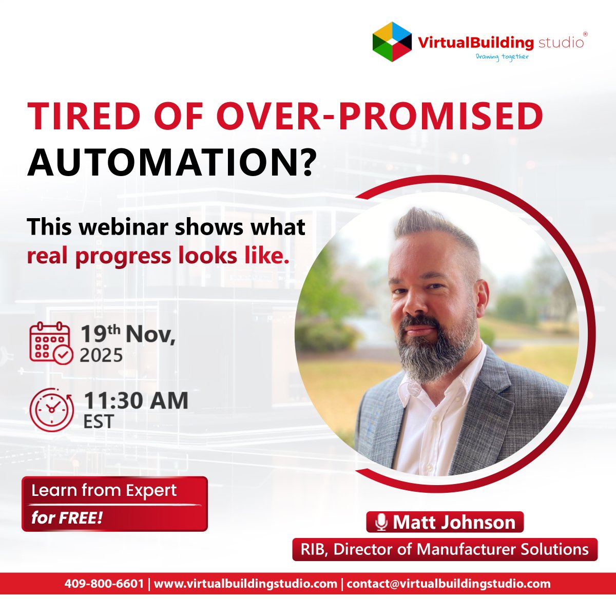 vbsglobal's tweet image. Tired of over-promised automation? 🤔
Join our free webinar to see what real progress looks like when AI meets architectural expertise.
 
🗓️ Nov 19 | 11:30 AM EST
🎙️ Matt Johnson, Director, RIB Software
 
Register now – it’s free!
lnkd.in/d--QPZu3

#AIinAEC #Architecture