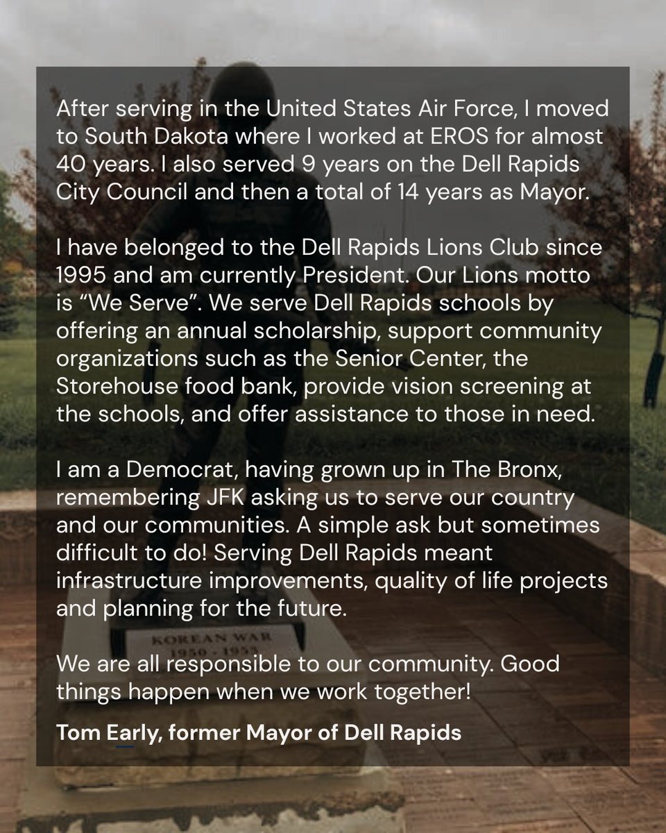 We’re starting a new series, highlighting the work of Democrats across the state. Meet Tom, former mayor of Dell Rapids.