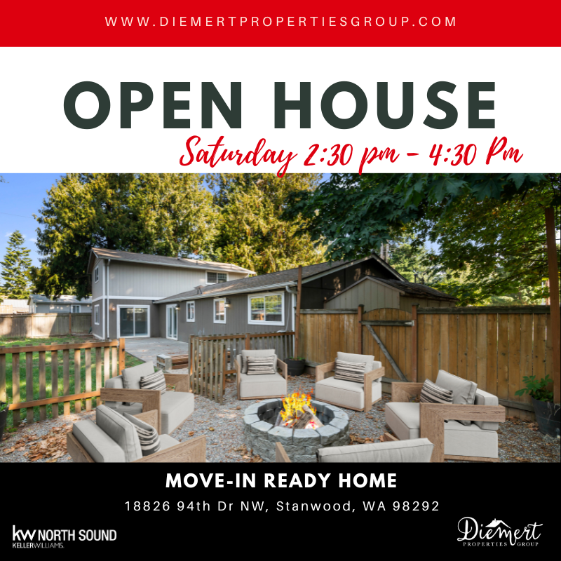 DiemertGroup's tweet photo. 🏡 Open House This Saturday!
✨ Feb 15th | 2:30–4:30 PM
📍 18826 94th Dr NW, Stanwood 
4BD + bonus, 2,666 sq ft home with a gourmet kitchen, huge rec room, TWO laundry areas &amp; the Warm Beach lifestyle we all love.
Under 9 miles to Stanwood + Smokey Point = peace + convenience. https://t.co/yp2JClJ4P9
