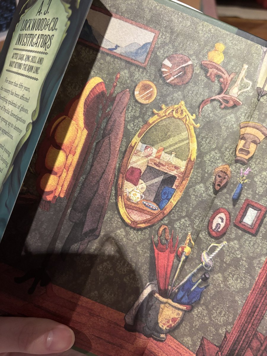 mooncakemin's tweet photo. so obsessed w these books but esp the amount of care and love has gone into them. the small details in all the books beginning &amp; end pages. the way there’s only 2 coats on the stand in TCS and 3 again in TEG. the mirror reflections… im getting emotional! 

#SaveLockwoodandCo https://t.co/m2GrEcxtgP