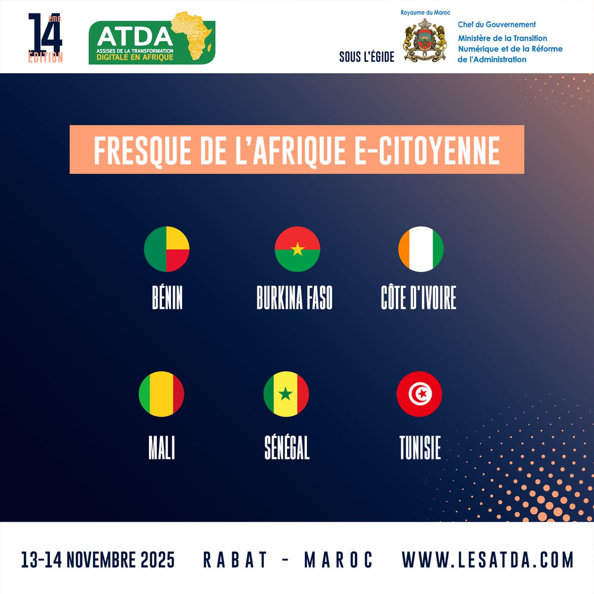 EventsCIOMAG's tweet image. 🌍 Fresque de l’Afrique e-citoyenne – ATDA 2025

Parcours immersif sur éducation, identité et fiscalité numérique.

🎤 Avec Salah BAINA &amp;amp; Imane BOUIJ

13-14 nov. 2025 | #Rabat - #Maroc
👉 lesatda.com/inscription-20…

#ATDA